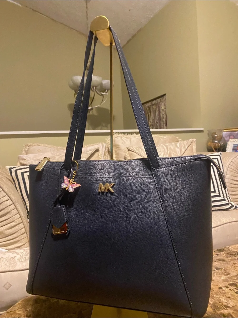 Michael Kors Dark Navy Saffiano Tote with Gold Hardware